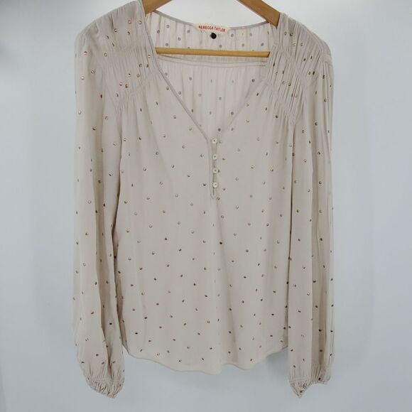 REBECCA TAYLOR women's 4 creme rayon gold studded blouse top - Picture 1 of 5